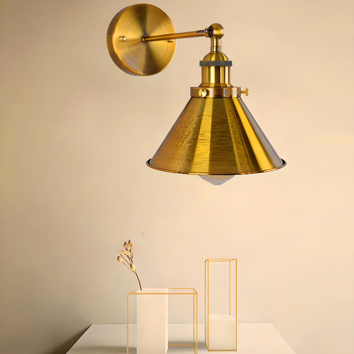 Antique Gold Cone Metal LED Wall Light Fixture Image - 4