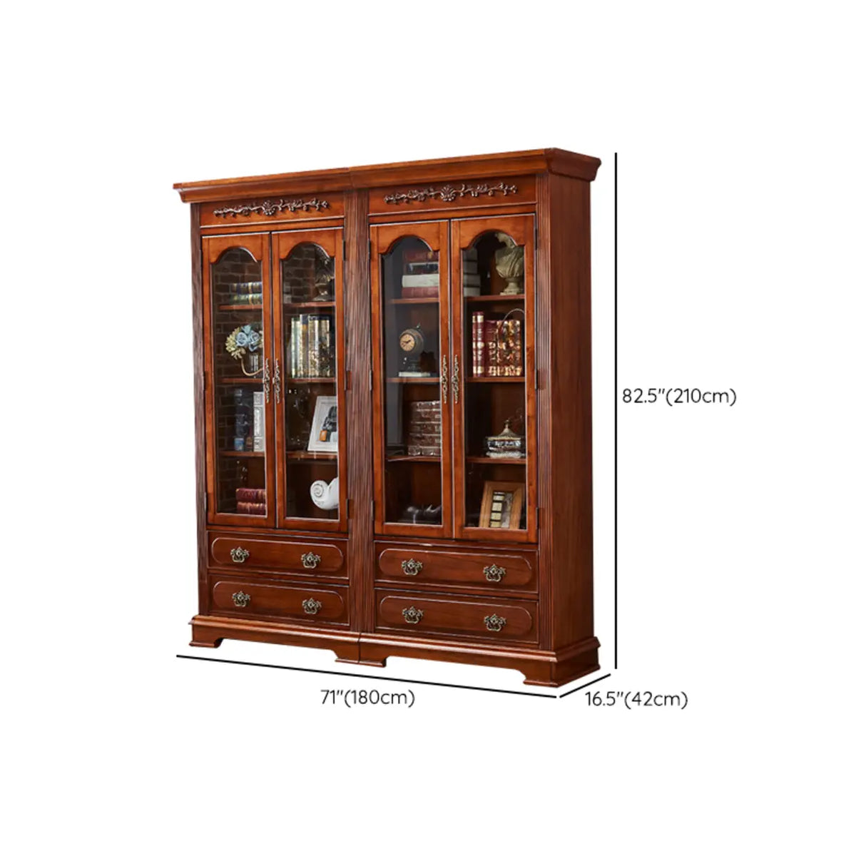 Antique Mahogany Cabinet Glass Doors Display Bookcase 
