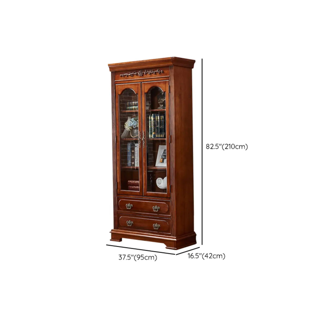 Antique Mahogany Cabinet Glass Doors Display Bookcase Image - 13