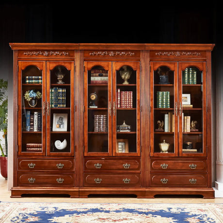Antique Mahogany Cabinet Glass Doors Display Bookcase Image - 1