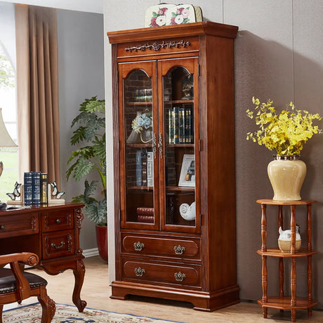 Antique Mahogany Cabinet Glass Doors Display Bookcase Image - 2