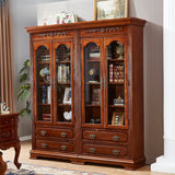 Antique Mahogany Cabinet Glass Doors Display Bookcase Image - 3
