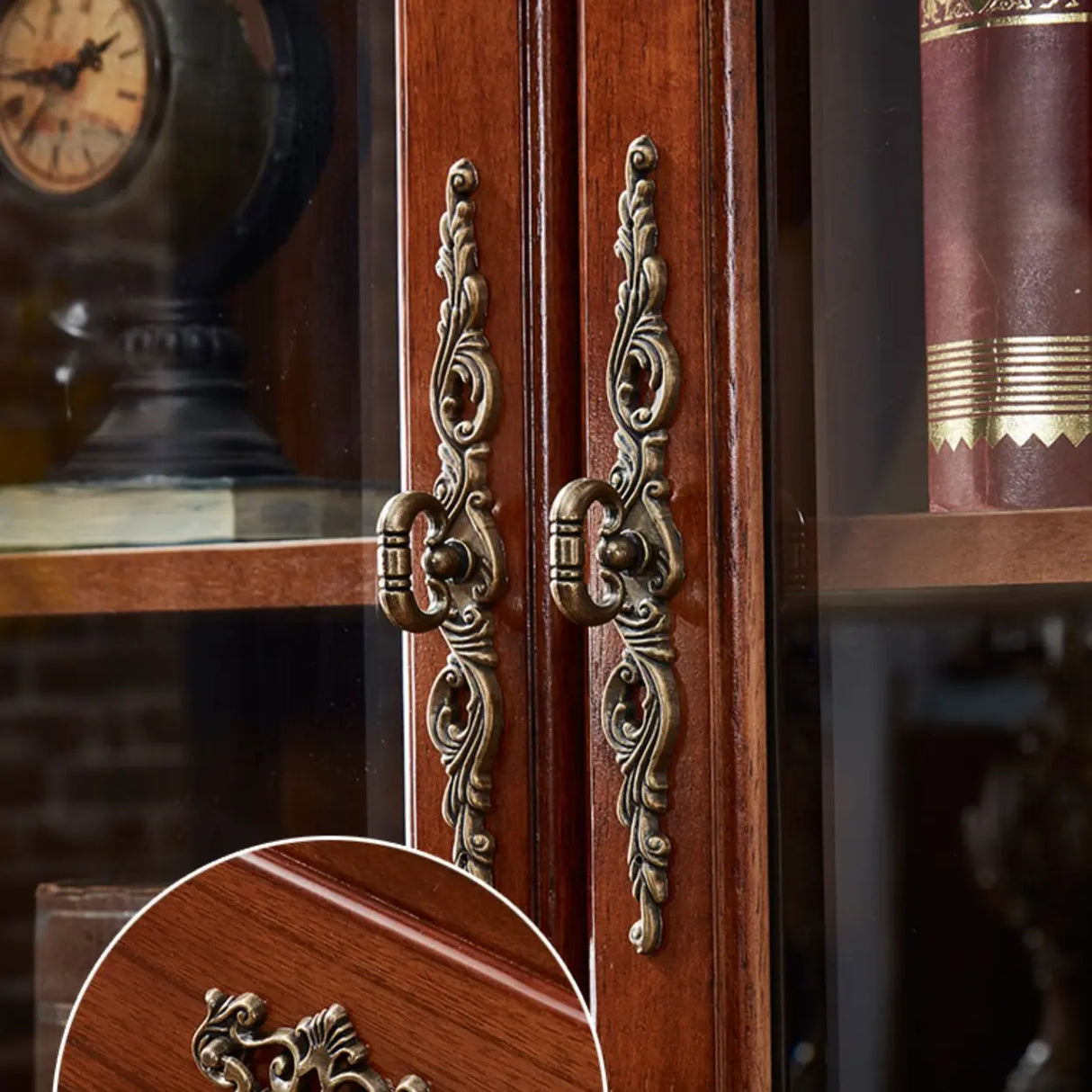 Antique Mahogany Cabinet Glass Doors Display Bookcase Image - 6