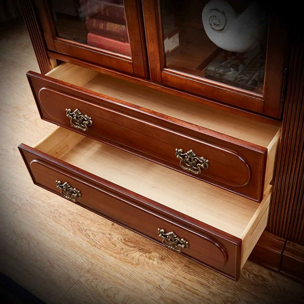 Antique Mahogany Cabinet Glass Doors Display Bookcase Image - 7