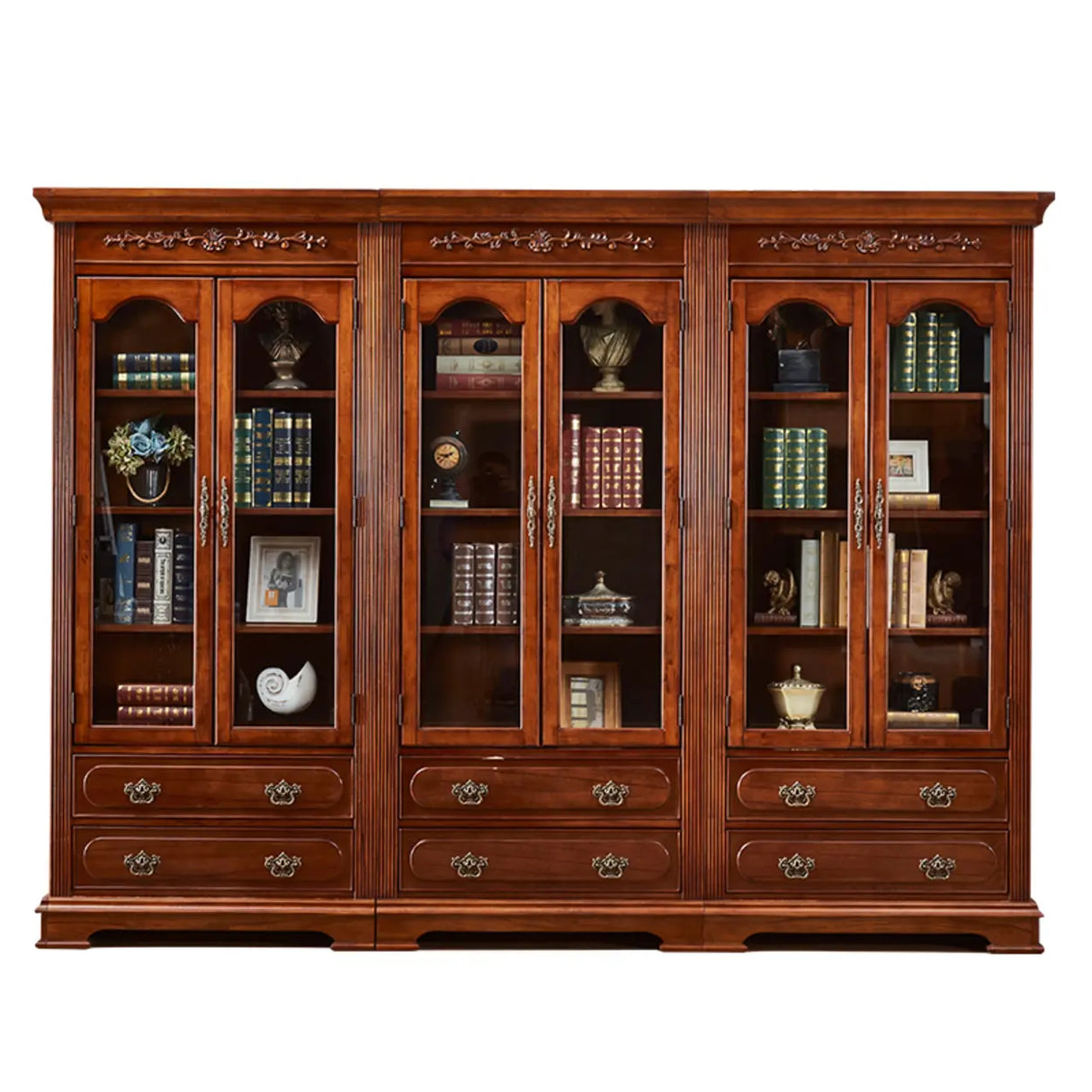 Antique Mahogany Cabinet Glass Doors Display Bookcase Image - 8