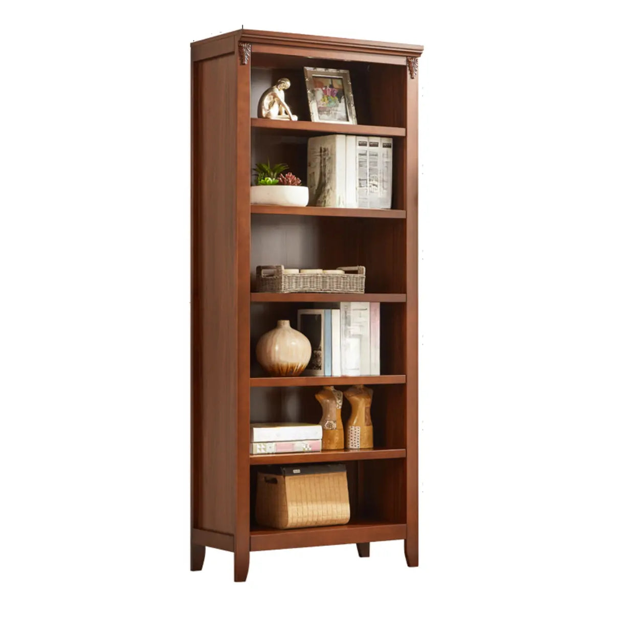 Antique Multi-shelf Brown Wood Timber Tall Bookcase Image - 22