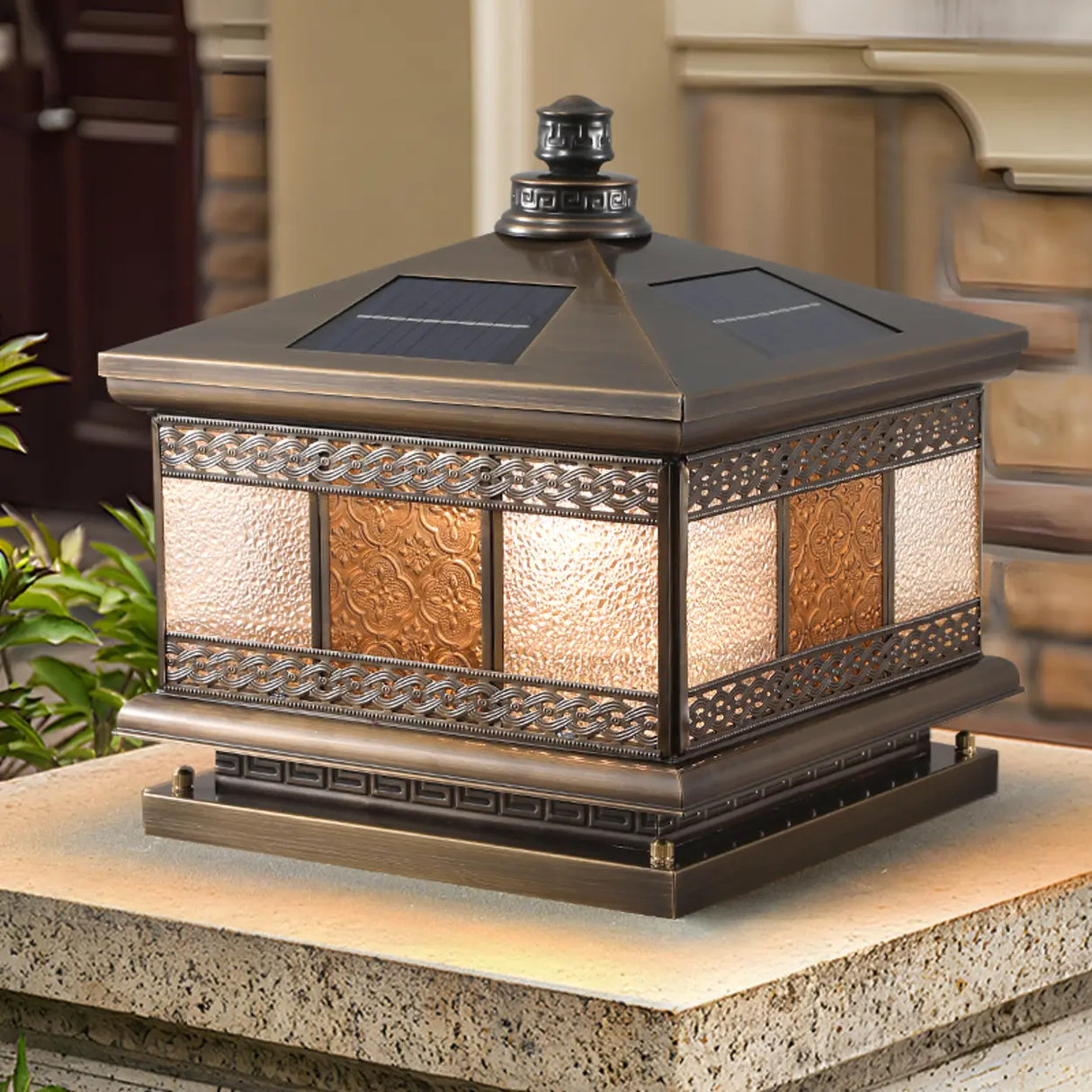 Antique Outdoor Bronze Solar Color-Changing Pillar Light Image - 1