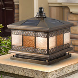 Antique Outdoor Bronze Solar Color-Changing Pillar Light Image - 1