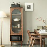 Antique Oval Glass Door Closed Wood Organizer Bookcase Image - 3