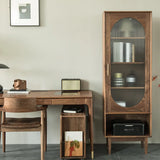 Antique Oval Glass Door Closed Wood Organizer Bookcase Image - 4