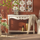 Antique Storage Carved Wood Console Table with Shelf Image - 1