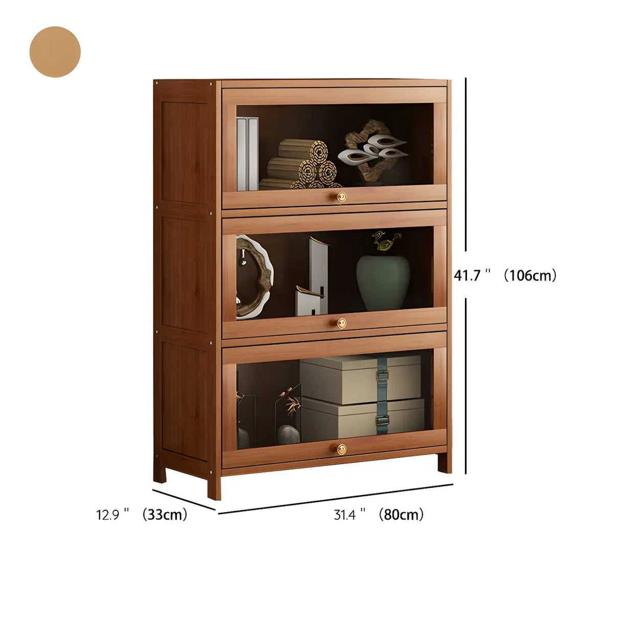 Antique Vertical Brown Wood Cabinet Storage Bookcase 