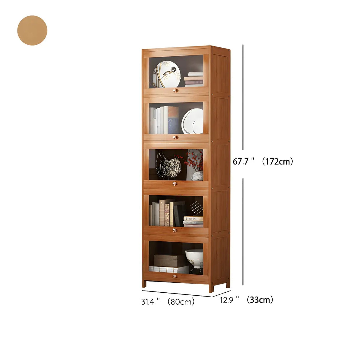 Antique Vertical Brown Wood Cabinet Storage Bookcase Image - 25