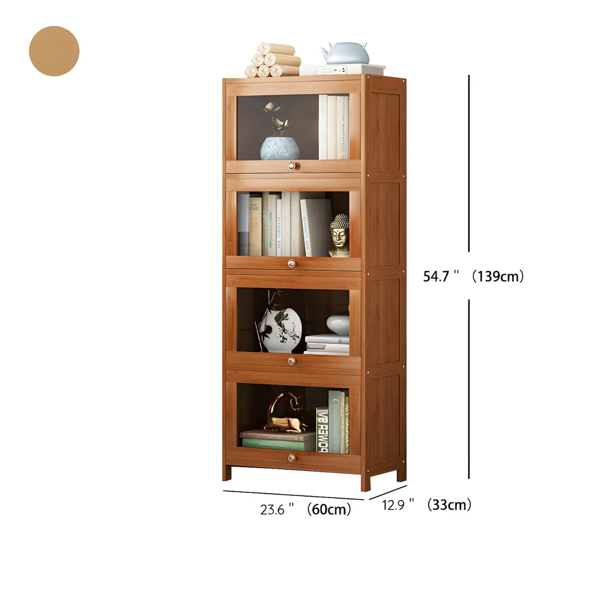 Antique Vertical Brown Wood Cabinet Storage Bookcase Image - 27