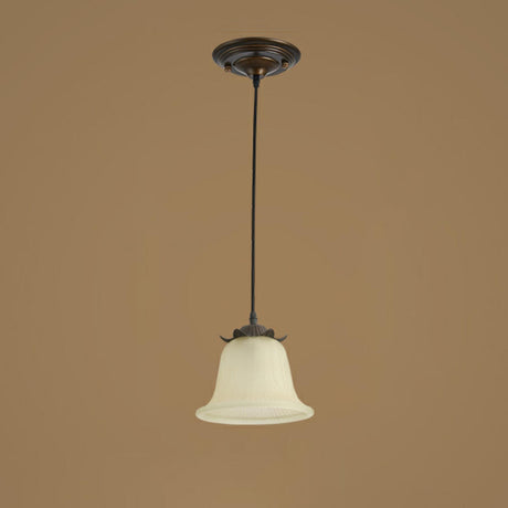 Antique White Glass Bell Adjustable Height Pendant Light Image - 2