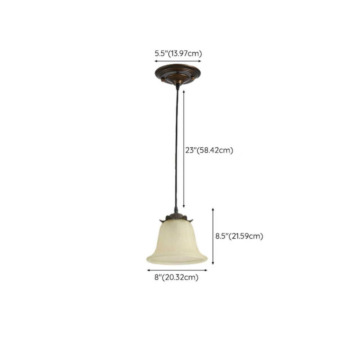 Antique White Glass Bell Adjustable Height Pendant Light 
