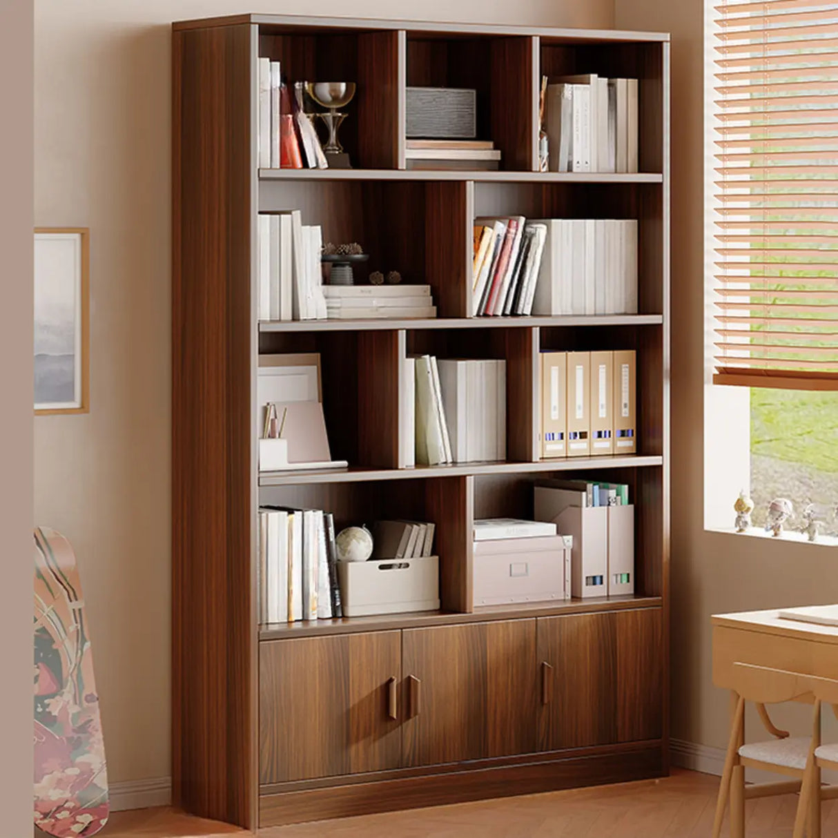 Antique Wooden Brown Standard Closed Storage Bookcase Image - 11