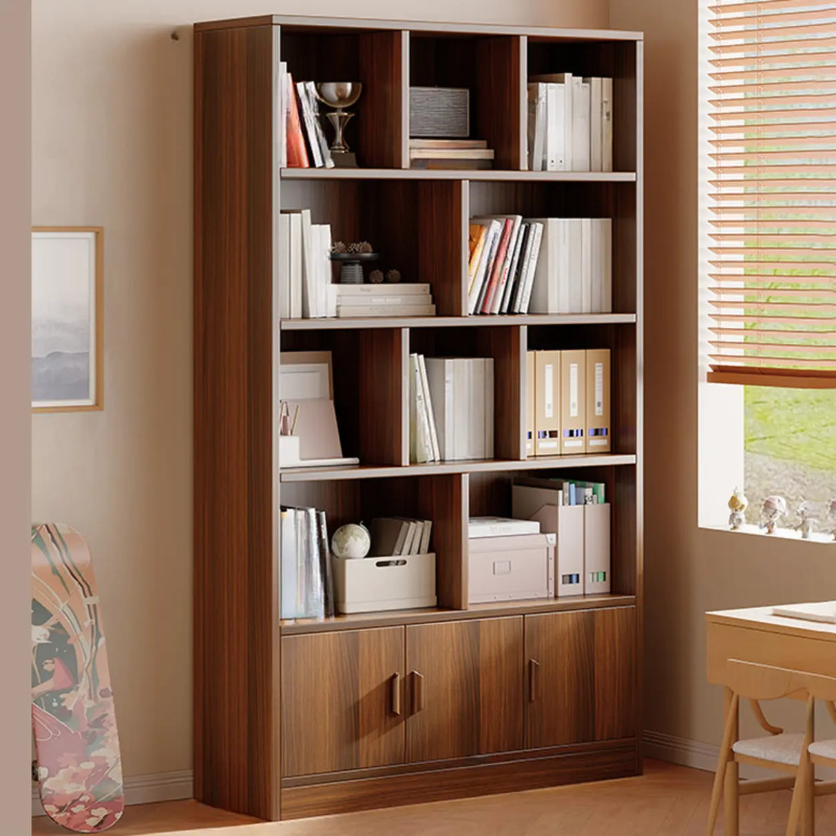 Antique Wooden Brown Standard Closed Storage Bookcase Image - 9
