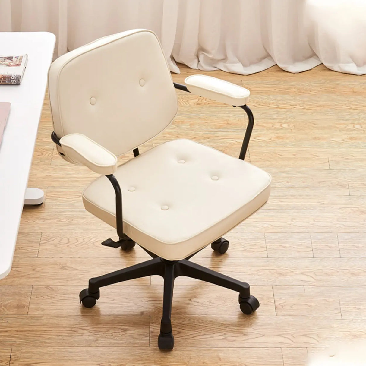 Apricot Modern Swivel Leather Adjustable Office Chair Image - 6