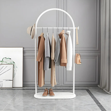 Arch Gold-White Freestanding Coat Rack with Hooks and Shelf Image - 2