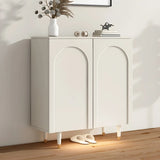 Arched Door Wood White Adjustable Shelves Shoe Cabinet Image - 2