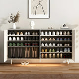 Arched Door Wood White Adjustable Shelves Shoe Cabinet Image - 7