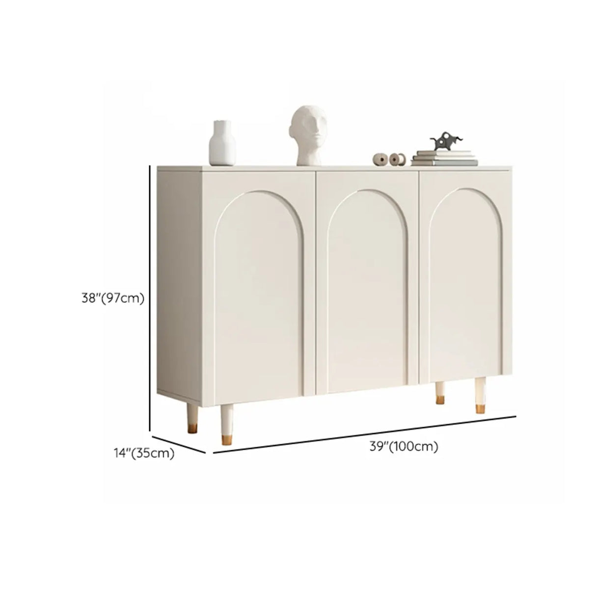 Arched Door Wood White Adjustable Shelves Shoe Cabinet 