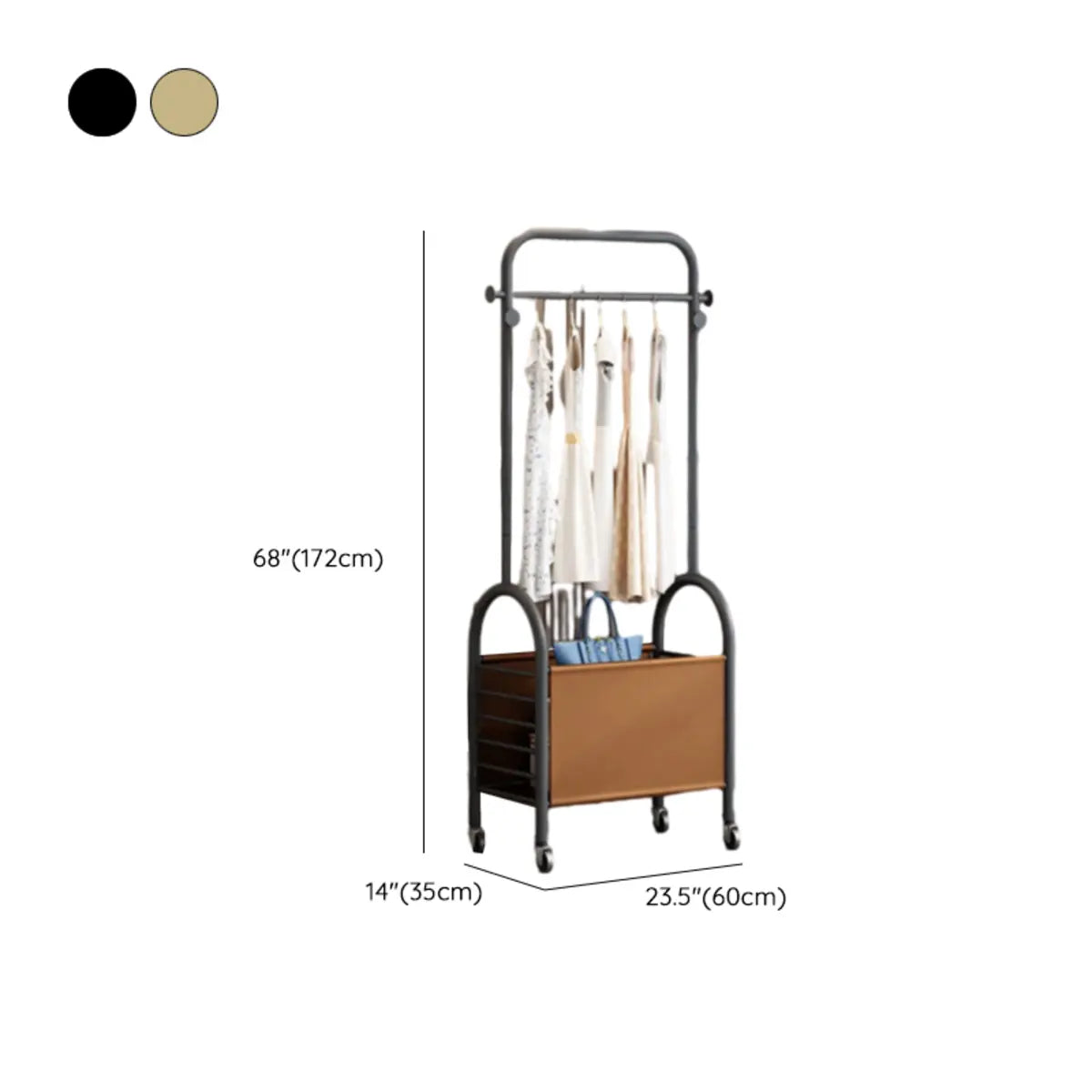 Arched Metal Gold Hooks Basket Coat Rack with Wheels 