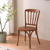 Arched Open Slatted Back Wooden Dining Chair Brown Image - 12