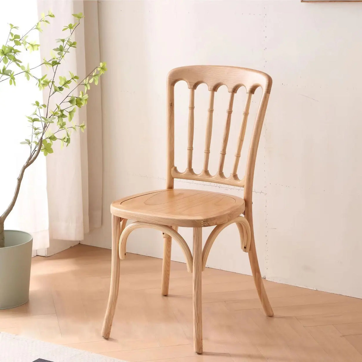 Arched Open Slatted Back Wooden Dining Chair Brown Image - 3