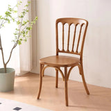 Arched Open Slatted Back Wooden Dining Chair Brown Image - 7