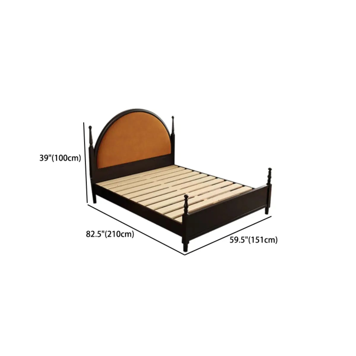 Arched Wood Black Queen Upholstered Headboard Panel Bed 
