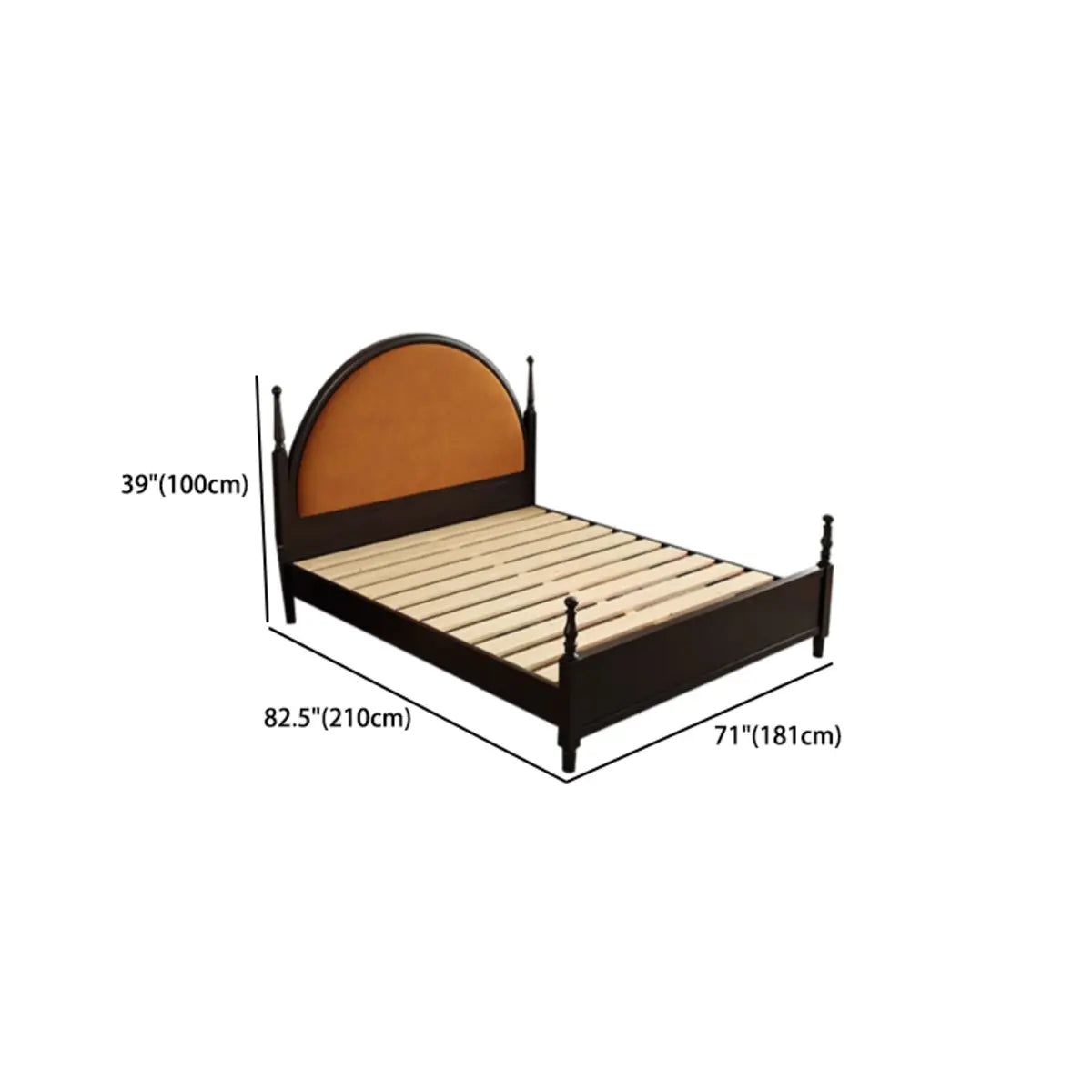 Arched Wood Black Queen Upholstered Headboard Panel Bed Image - 11