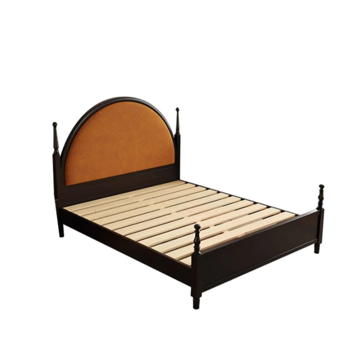 Arched Wood Black Queen Upholstered Headboard Panel Bed Image - 3
