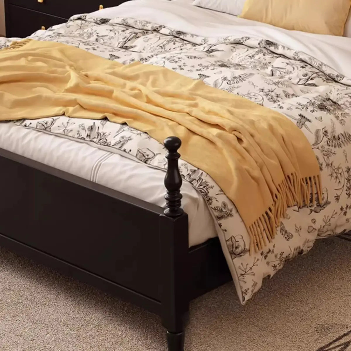 Arched Wood Black Queen Upholstered Headboard Panel Bed Image - 4