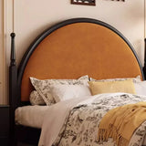 Arched Wood Black Queen Upholstered Headboard Panel Bed Image - 5