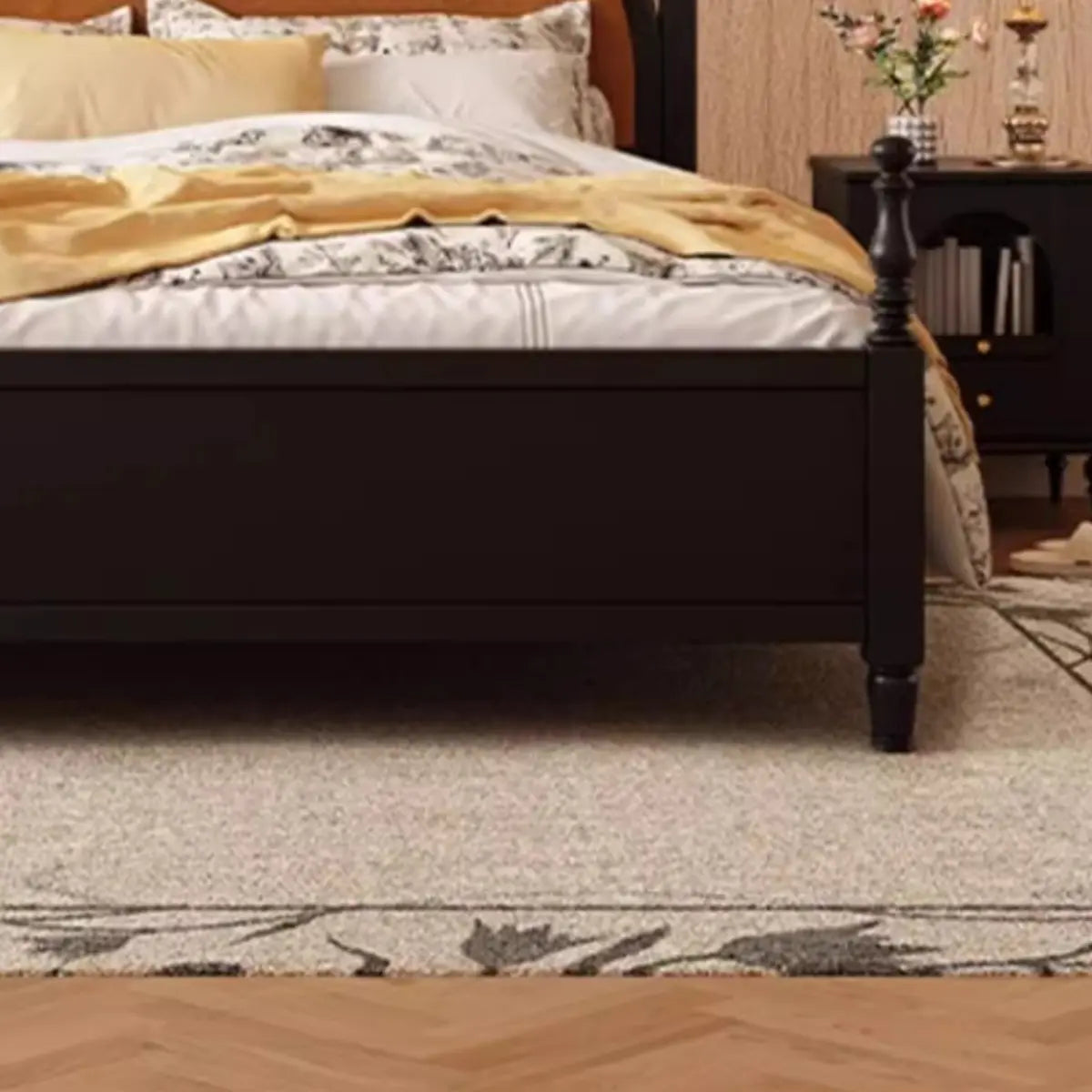 Arched Wood Black Queen Upholstered Headboard Panel Bed Image - 6