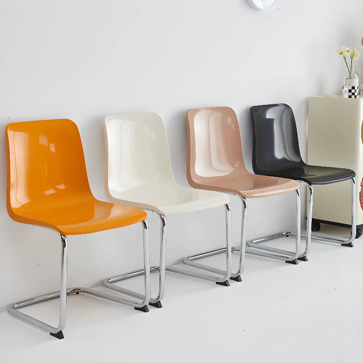 Armless Backrest Cantilever Dining Chair Multi-Color Image - 1