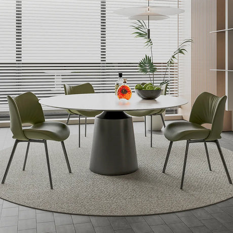 Armless Curved Back Faux Leather Metal Dining Chair Image - 4