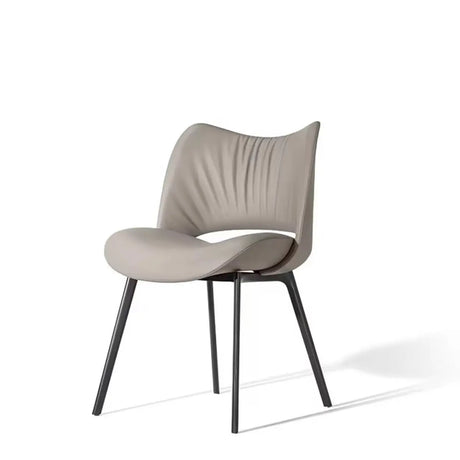 Armless Curved Back Leather Parsons Dining Chair Grey Image - 2