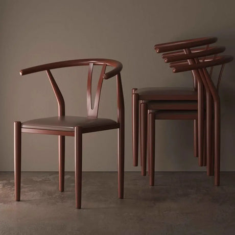 Armless Curved Open Back Wooden Dining Chair Coffee Image - 1