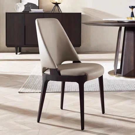 Armless Faux Leather High-Back Wood Dining Chair Grey Image - 1