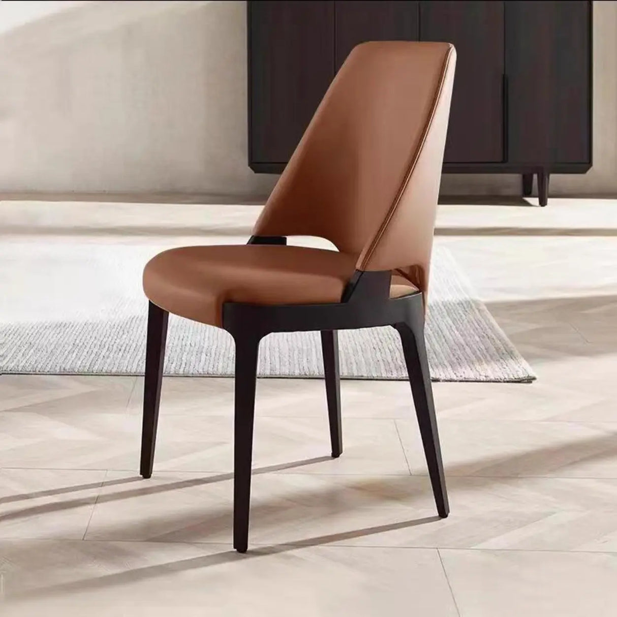 Armless Faux Leather High-Back Wood Dining Chair Grey Image - 3