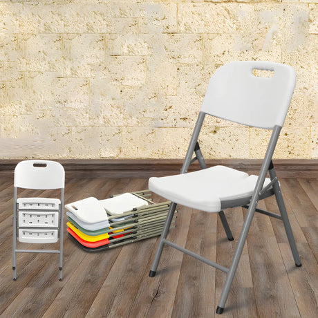 Armless Modern Folding Metal Frame Plastic Office Chair Image - 1