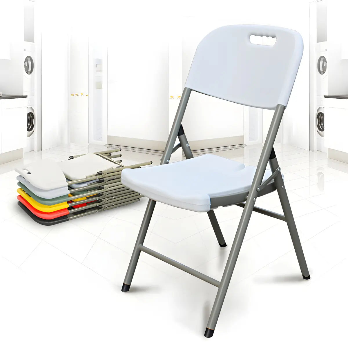 Armless Modern Folding Metal Frame Plastic Office Chair Image - 6