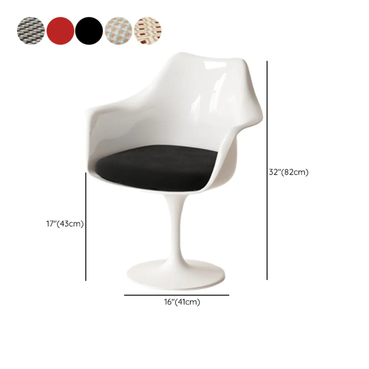 Armless Polyurethane Tulip White Metal Dining Chair 