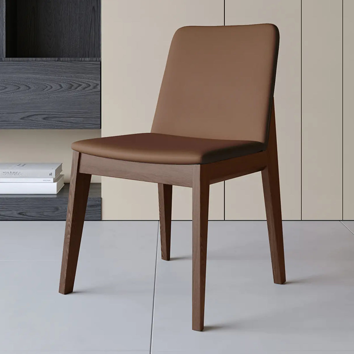 Armless Square Upholstered Wood Dining Chair Beige Image - 11
