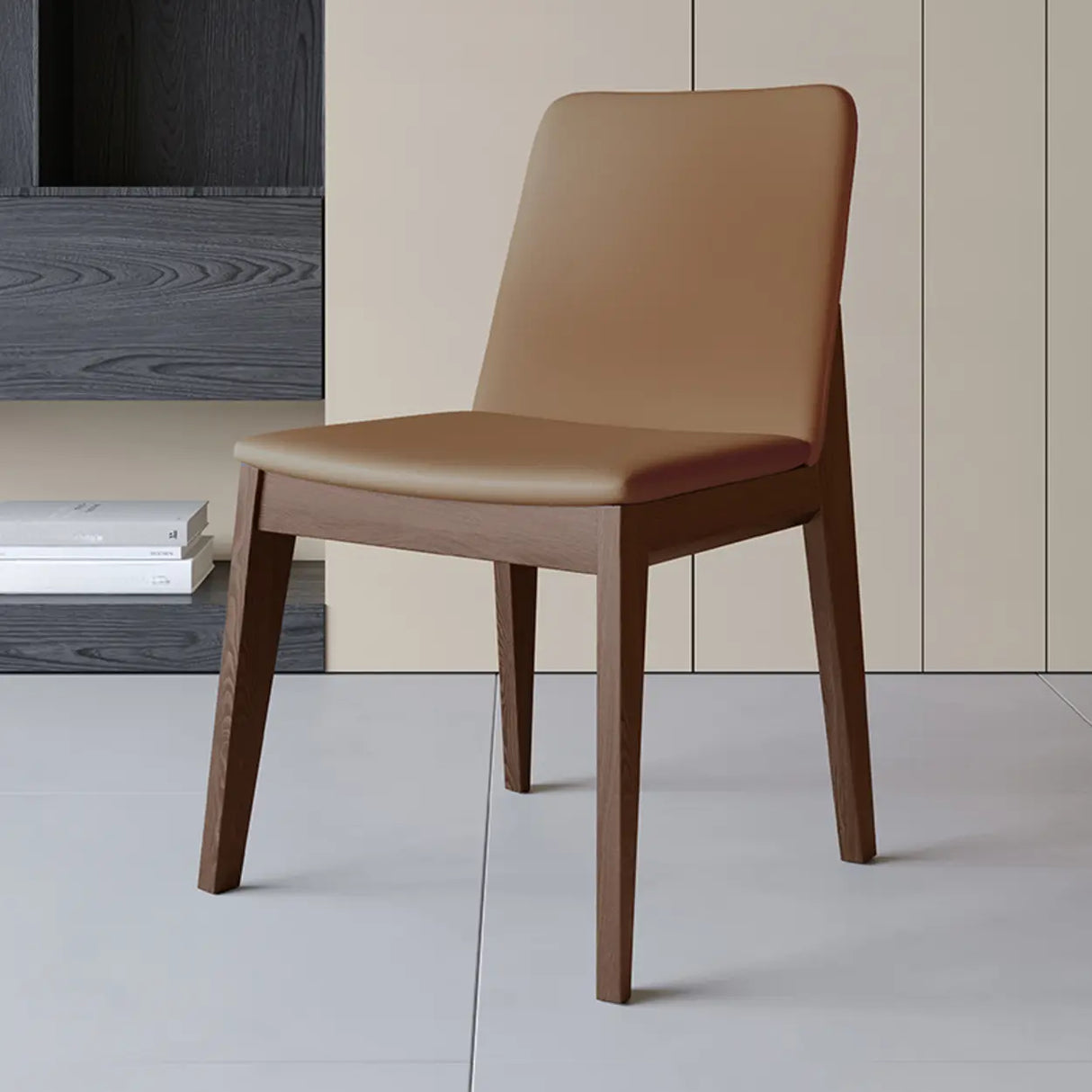 Armless Square Upholstered Wood Dining Chair Beige Image - 12