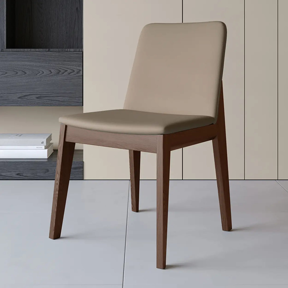 Armless Square Upholstered Wood Dining Chair Beige Image - 13