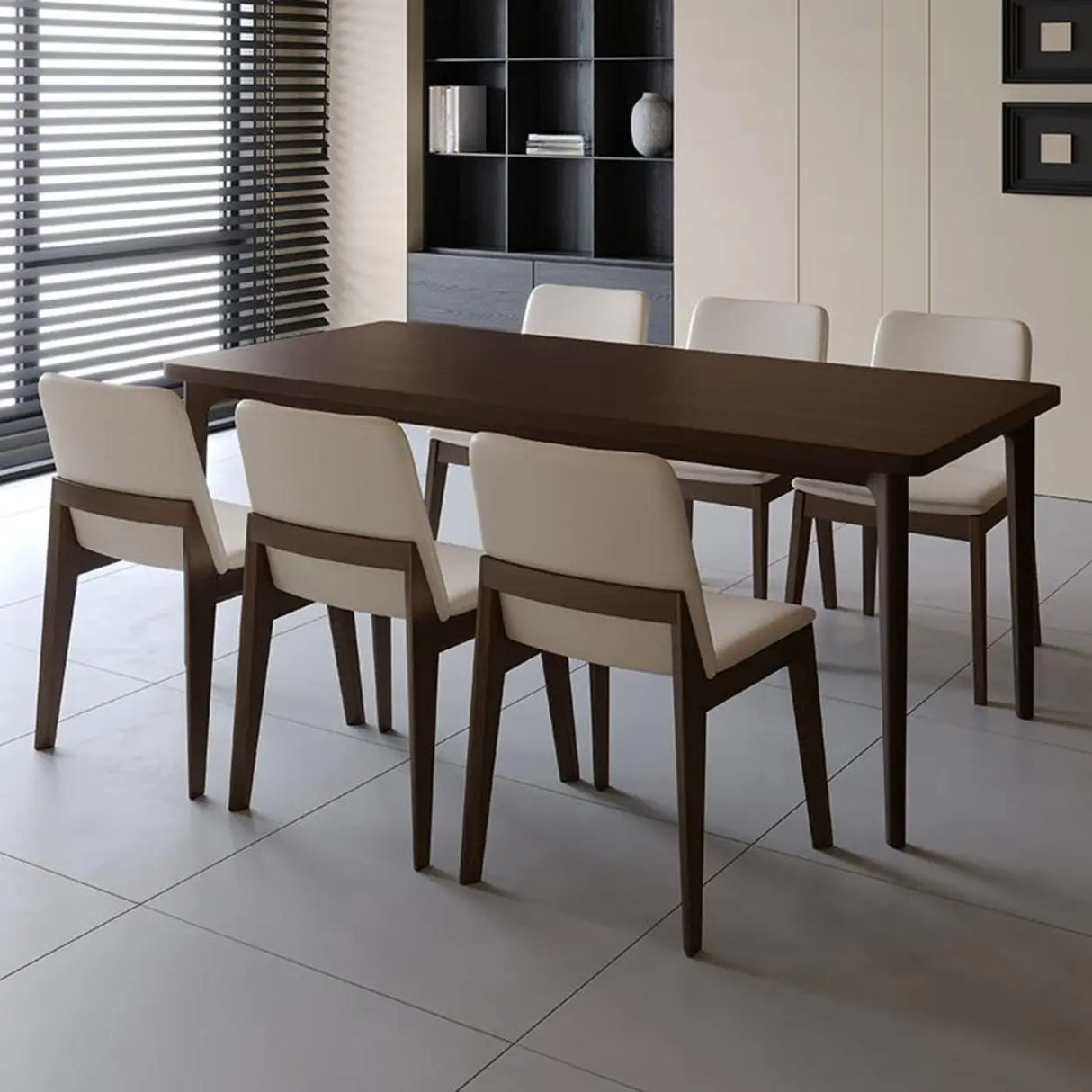 Armless Square Upholstered Wood Dining Chair Beige Image - 4